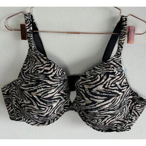 Avenue Body The Perfect Plunge Underwire Padded Cup Bra Black Leopard Sz 46